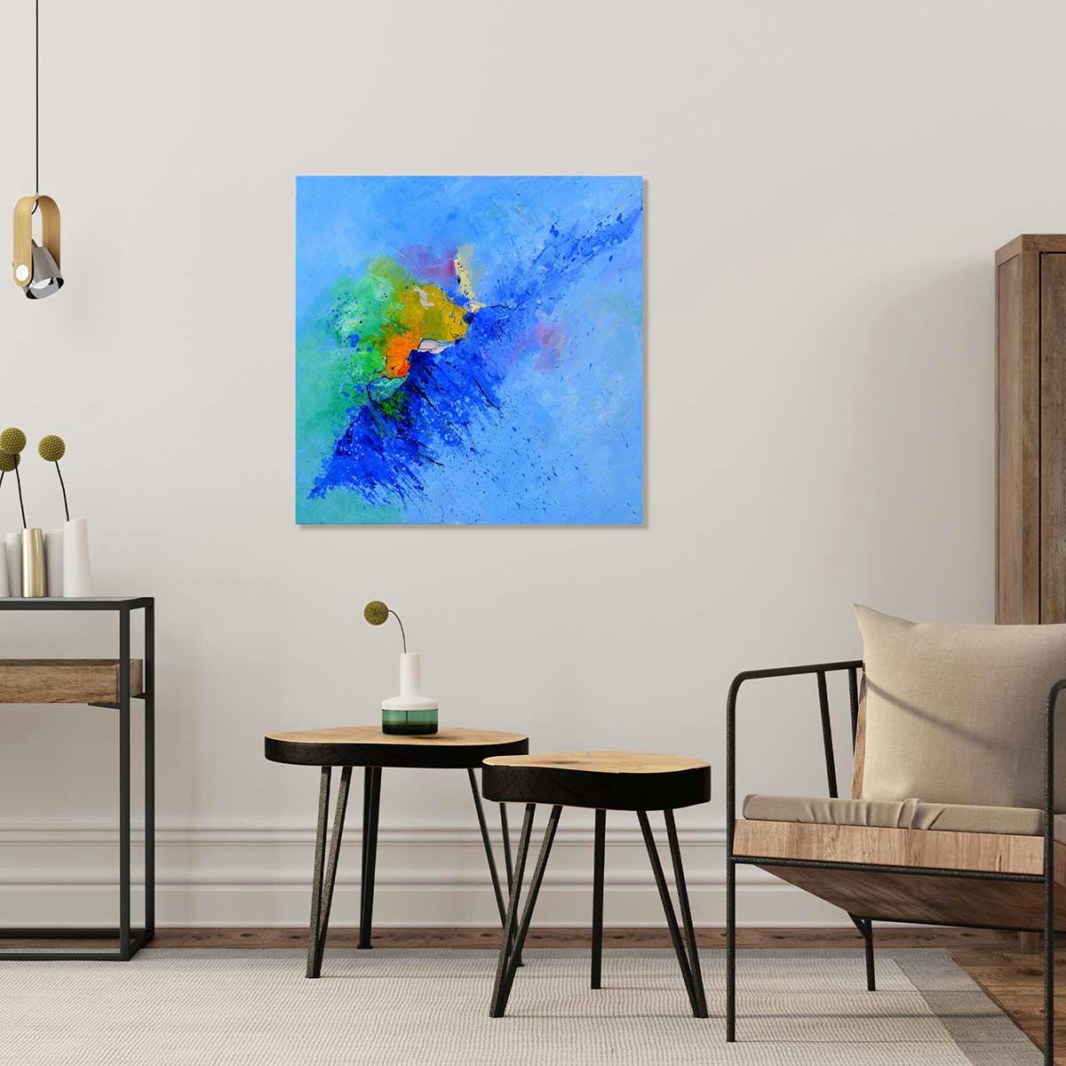 - Tableau art abstrait vague de bleu imprimé sur toile 80x80cm