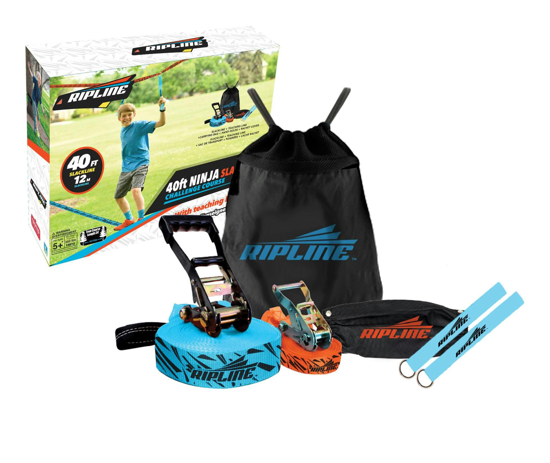 Ripline Outdoor Portable Basic Challenge Obstacle Course with 35-ft line, Kids Ages 5+