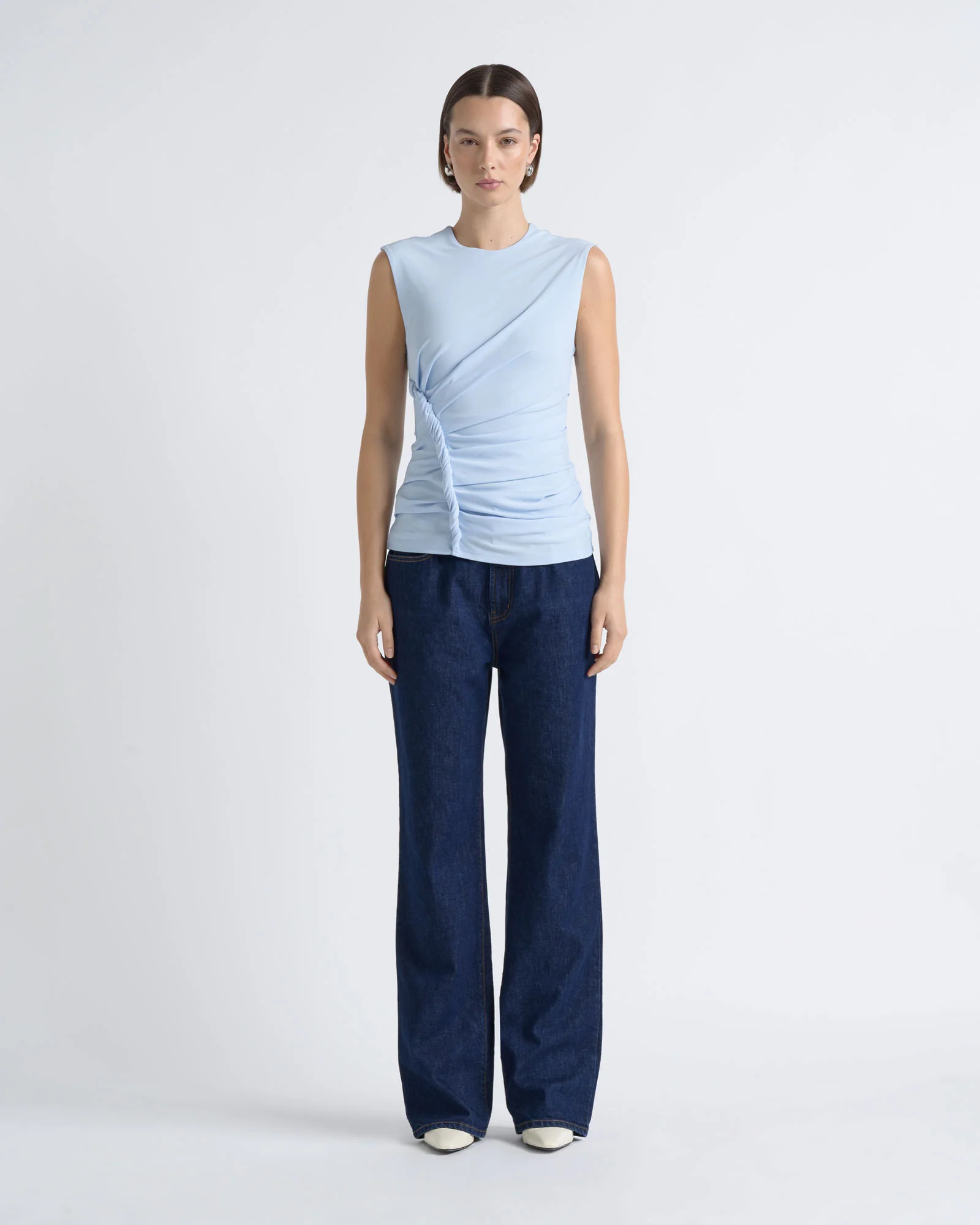 Sleeveless Crew Neck Twist Top