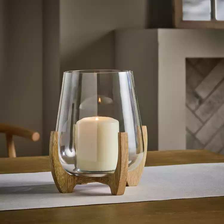 Habitat Small Hurricane Candle Holder with Wooden Legs