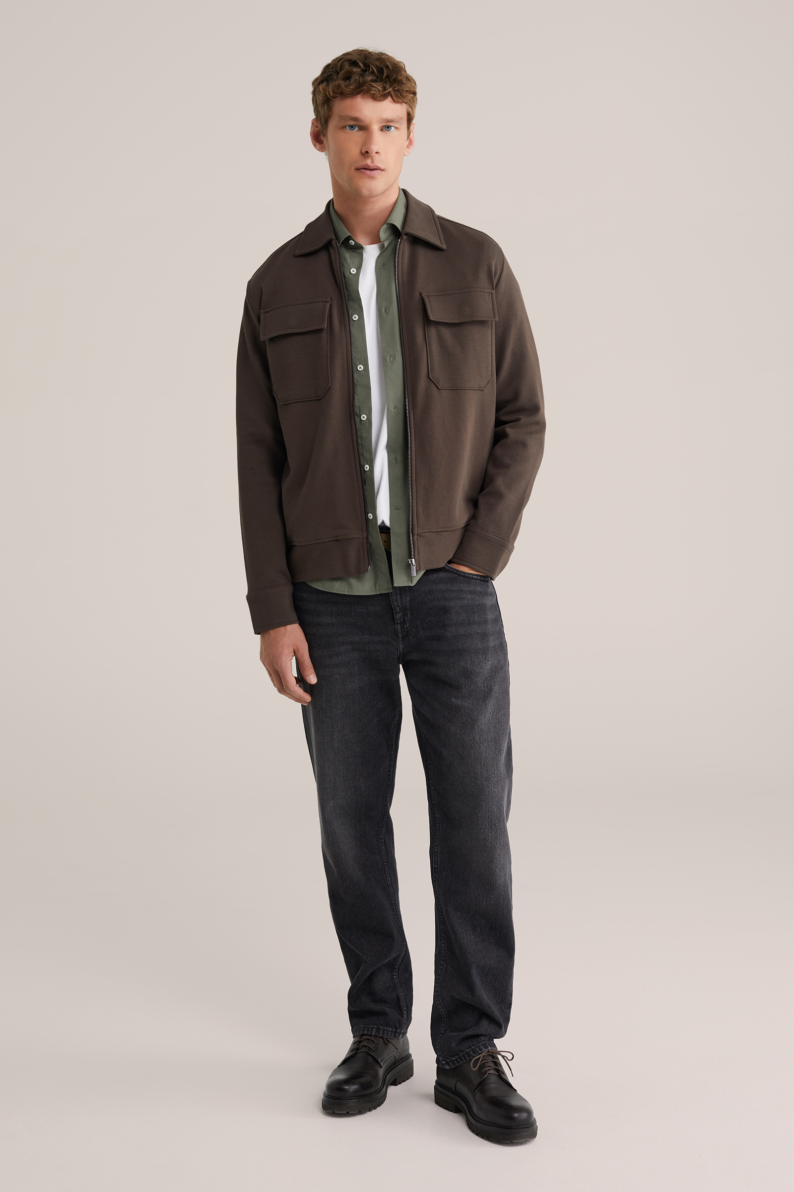 Heren regular fit overshirt met rits en borstzakken