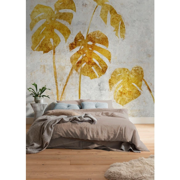 Fototapete »Golden Monstera«, BxL: 300x250 cm