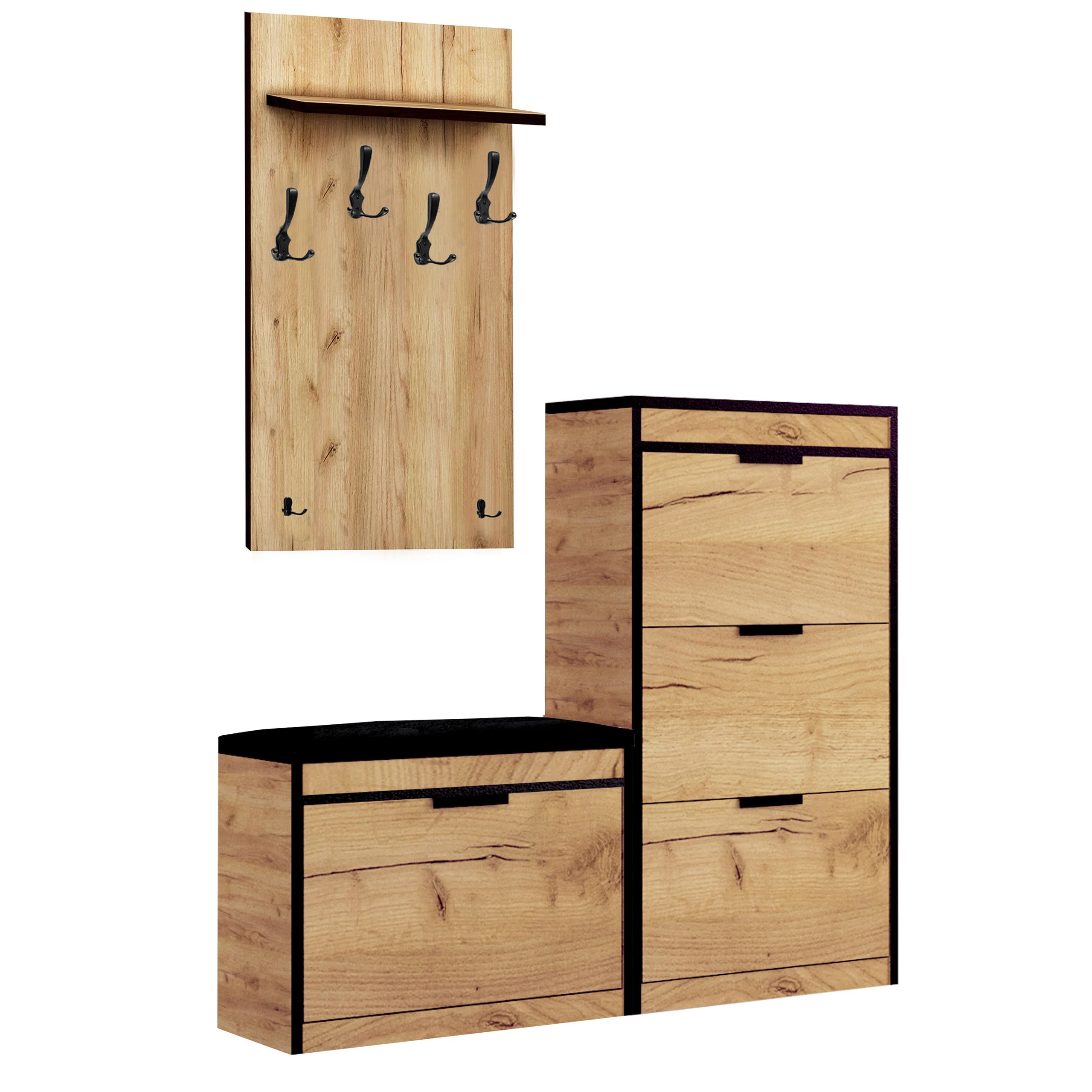 Zestaw Do Przedpokoju 13W11C Dąb Craft Złoty/Czarny/K 129X28X- Cm Welur