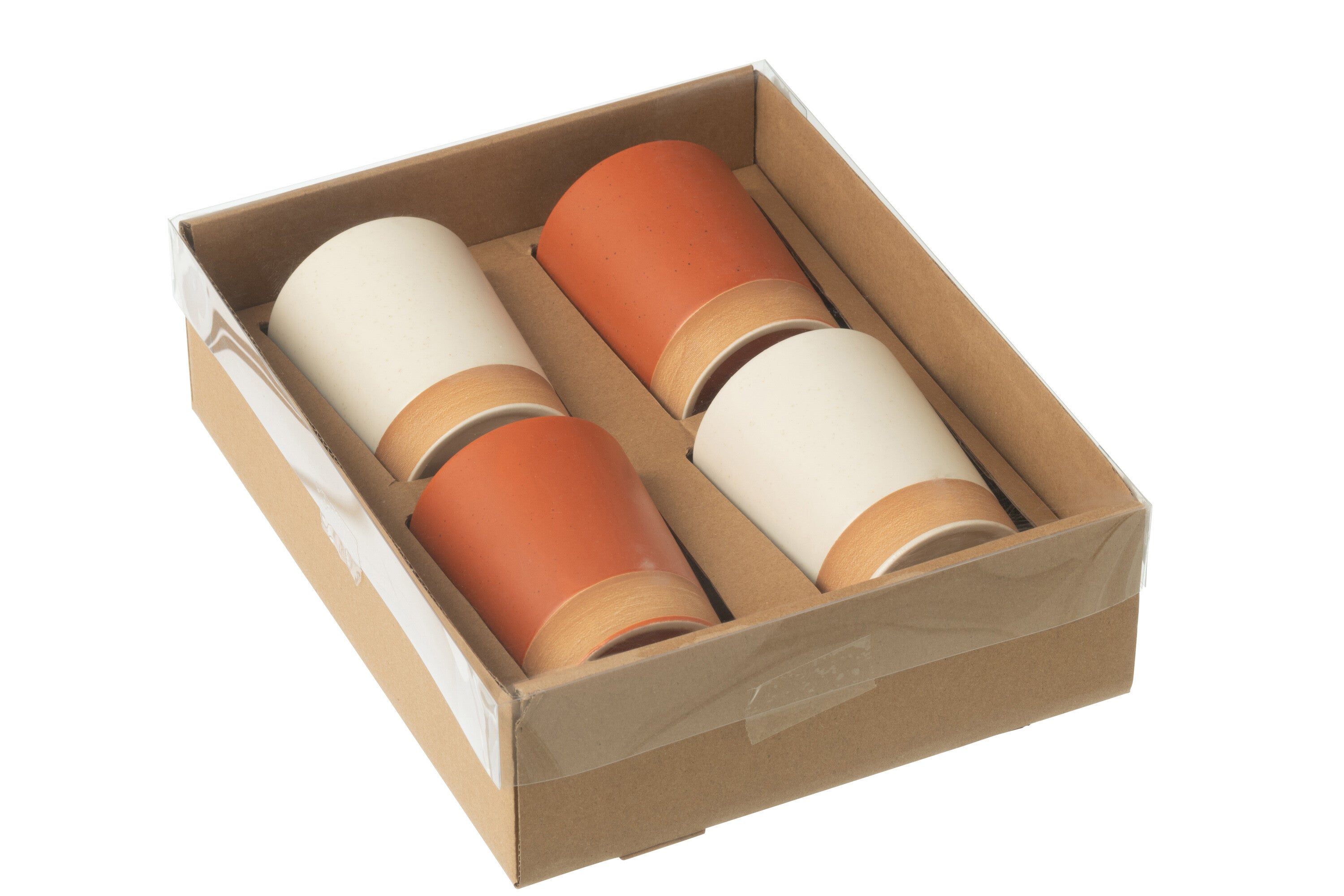 J-Line mok - keramiek - oranje wit - doos van 4