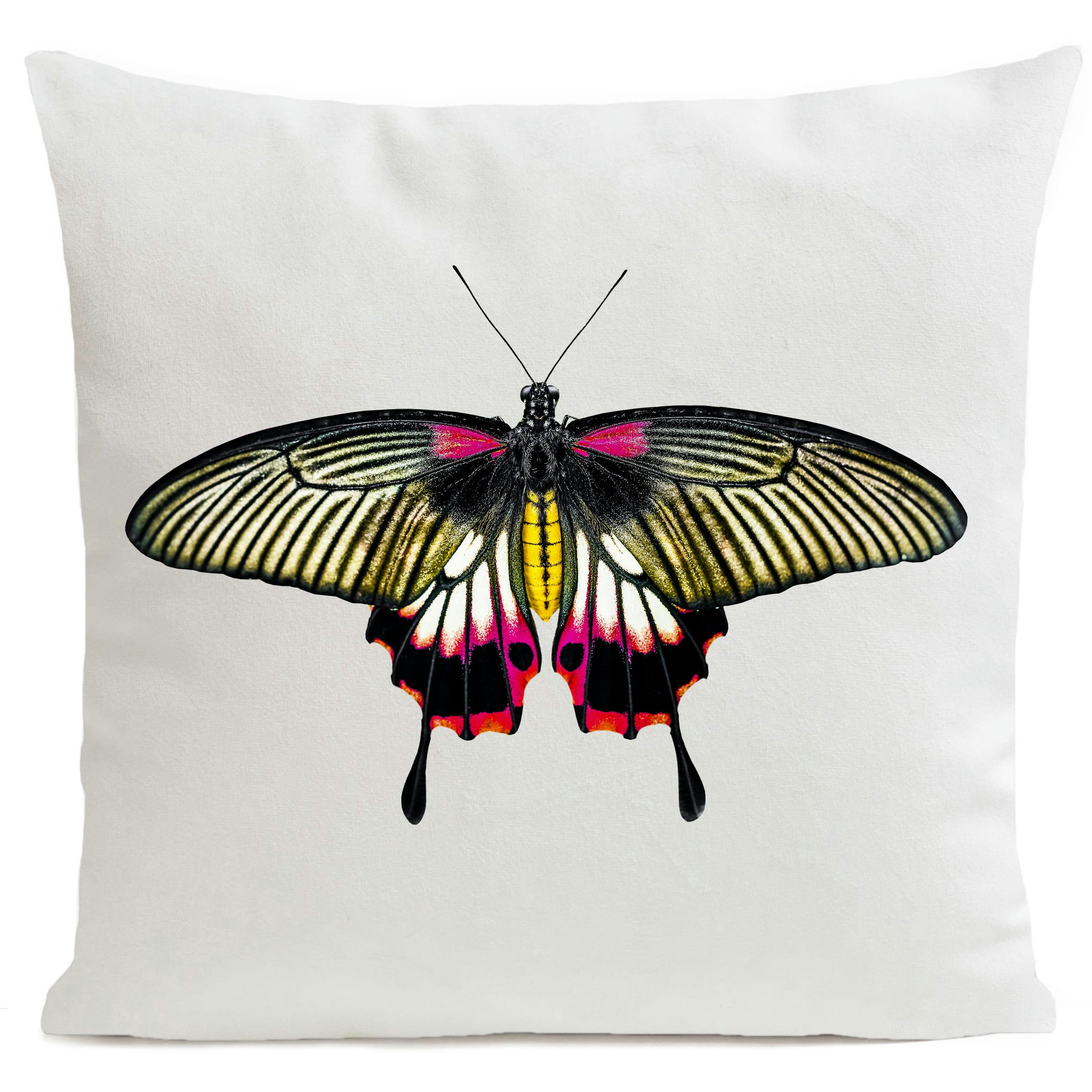 - Coussin papillon insecte suédine blanc 40x40cm