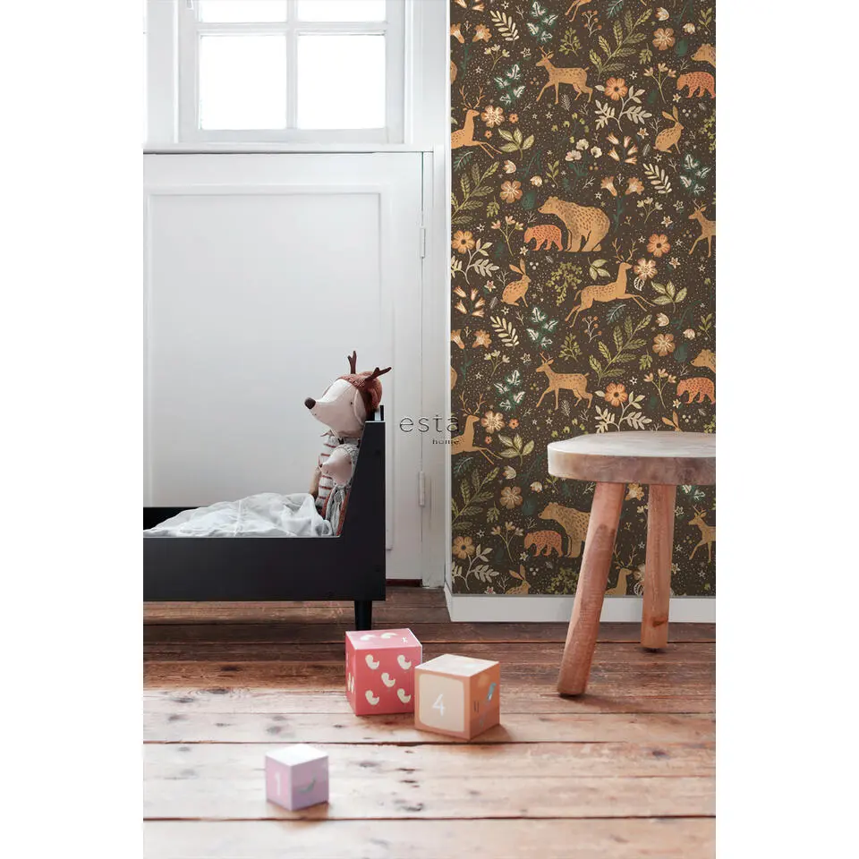 ESTAhome behang bos met bosdieren bruin en beige - 53 cm x 10.05 m