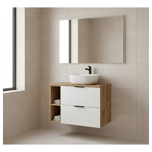 Ensemble de salle de bain NOXERA 80 cmMeuble sous vasque suspendu avec 2 niches, plan pour vasque et vasque