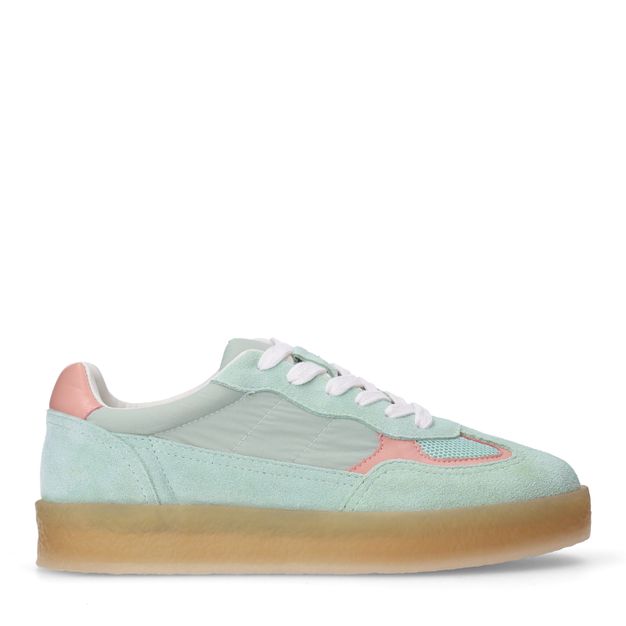 Groene suède sneakers met lichtroze details