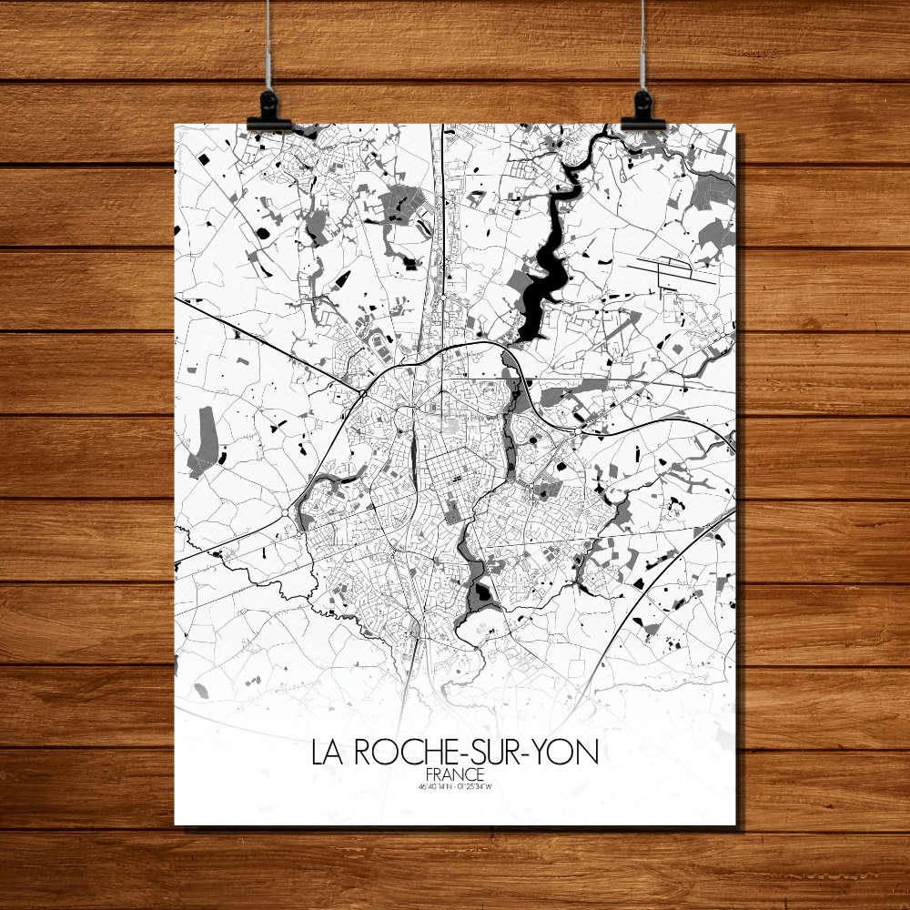 - Affiche La Roche sur Yon Carte N&B 40x50