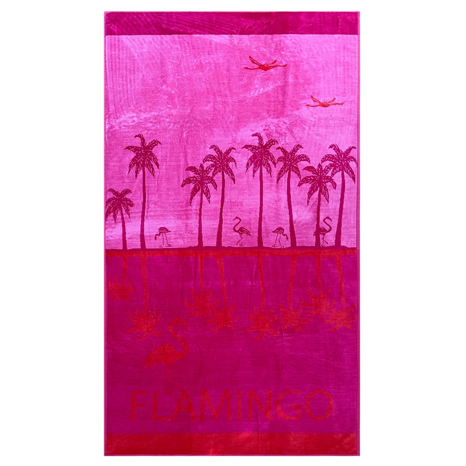 PLAGE - Serviette de plage éponge velours rose flamingo 86 x 160