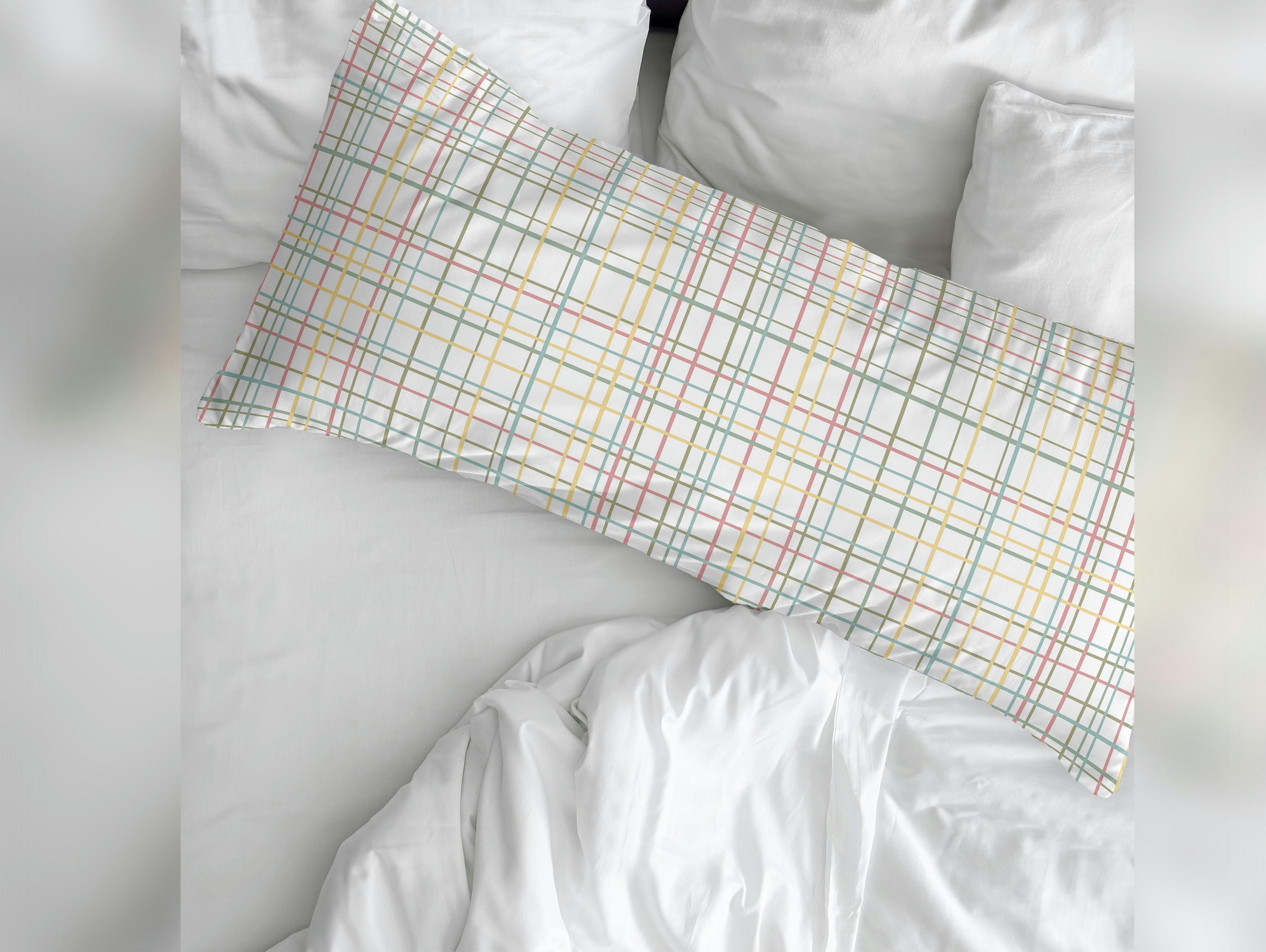 - Taie d'oreiller 100% coton 1 pièce multicolore géométrique 45 x 125