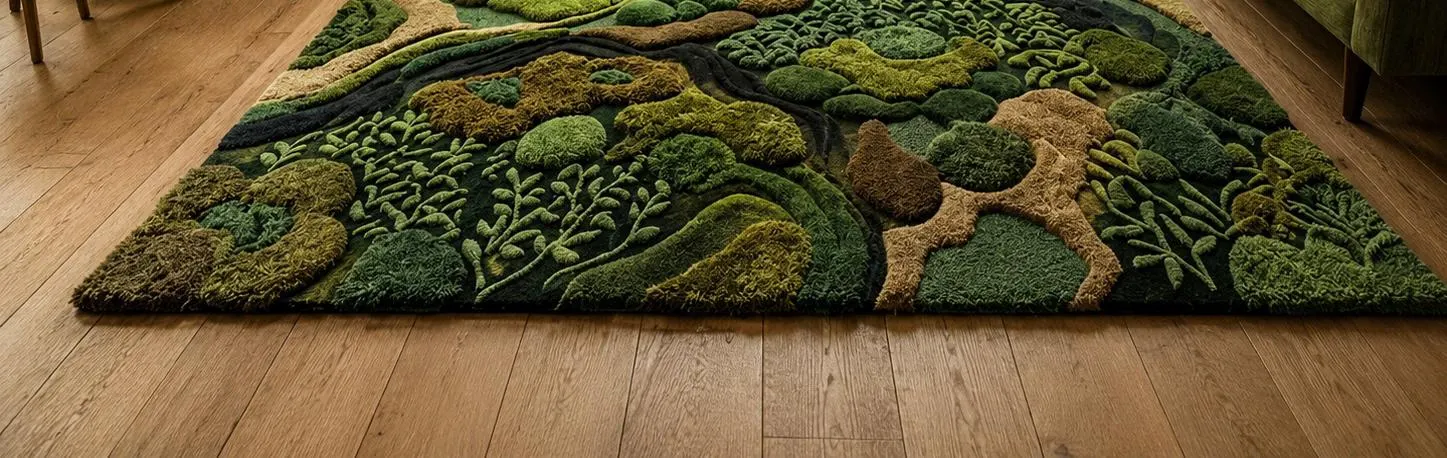 Organic Forest Landscape Tufted Rug 8x10, Moss Green Nature Area Rug, Textured Botanical Statement Rug for Living Room9x12 10x14 Rug