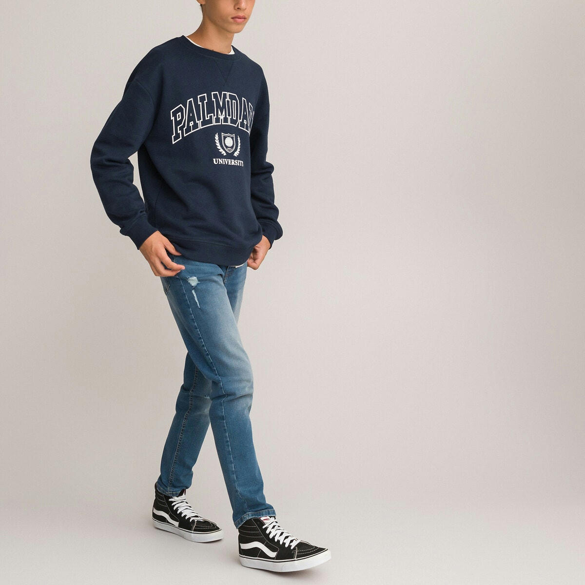 Sweat col rond en molleton imprimé, style Campus