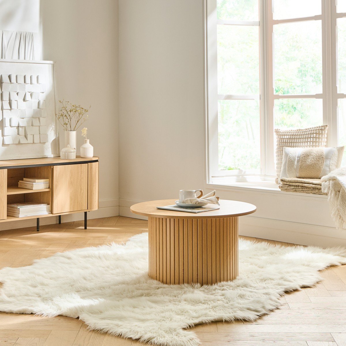Calicosy - ELIE Set van 2 ronde salontafels - H40 cm - Licht hout