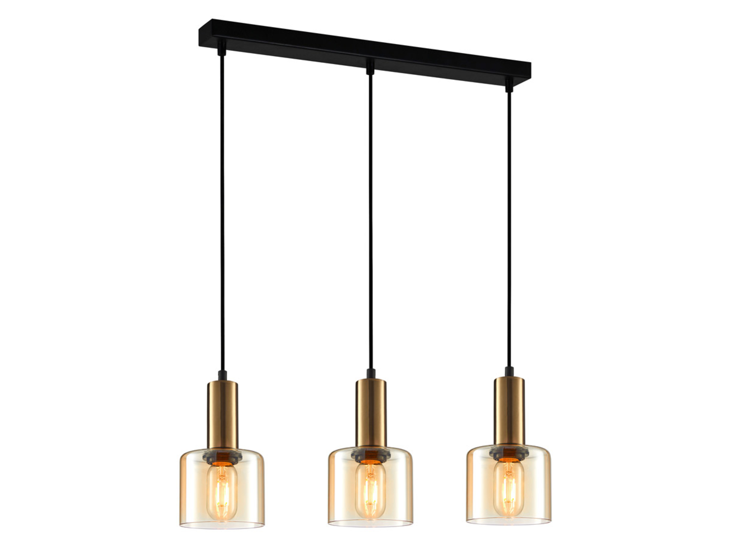 Lampa wisząca Santia 3-punktowa szklana czarno-złota