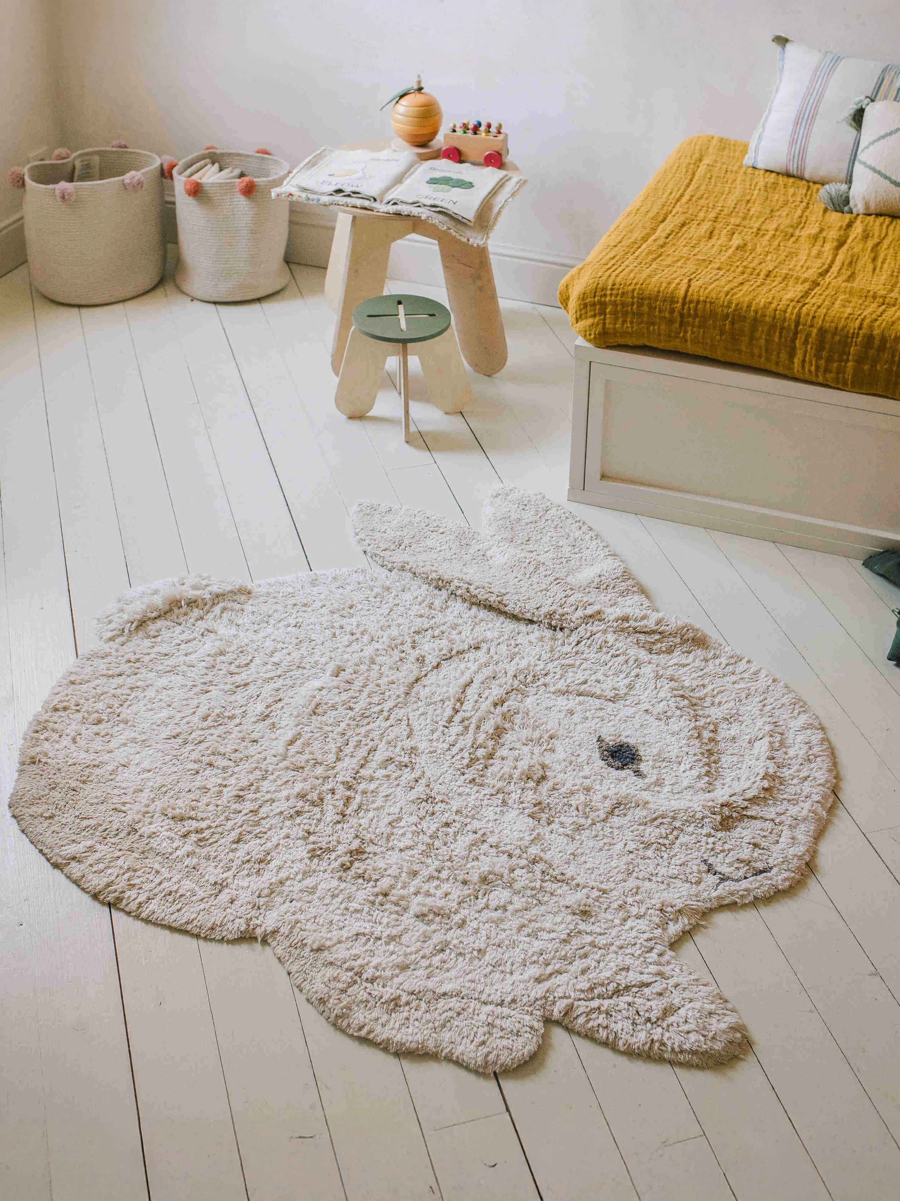 Handgewebter Kinderteppich Bunny, waschbar
