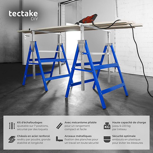 Lot de 2 tréteaux télescopiques en acier bleu