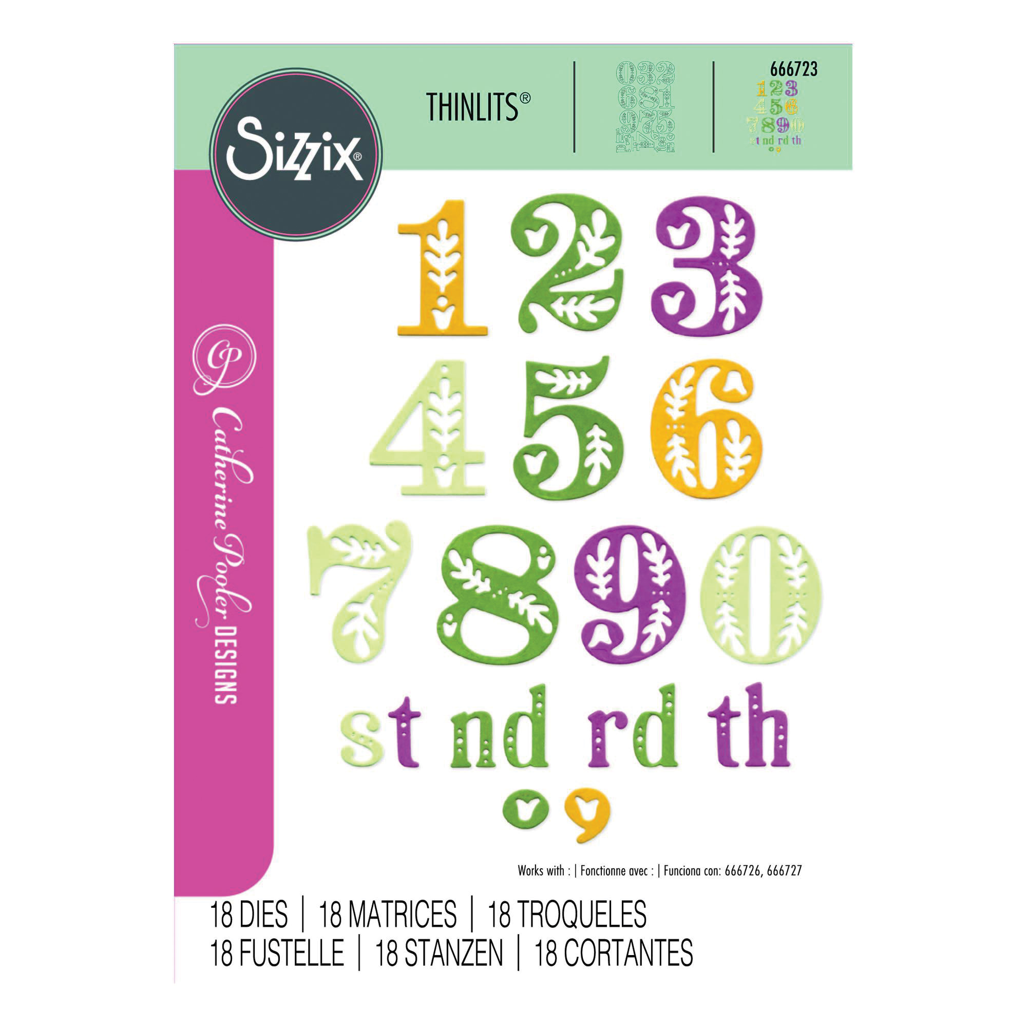 Sizzix Thinlits Folk Number Die Set 18 Pieces