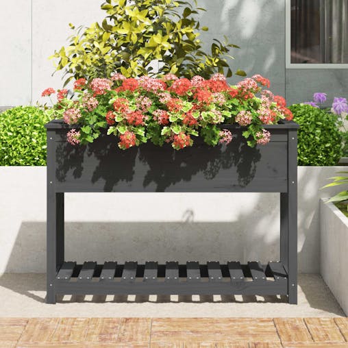 NNEVL Planter with Shelf Grey 111.5x54x81 cm Solid Wood Pine