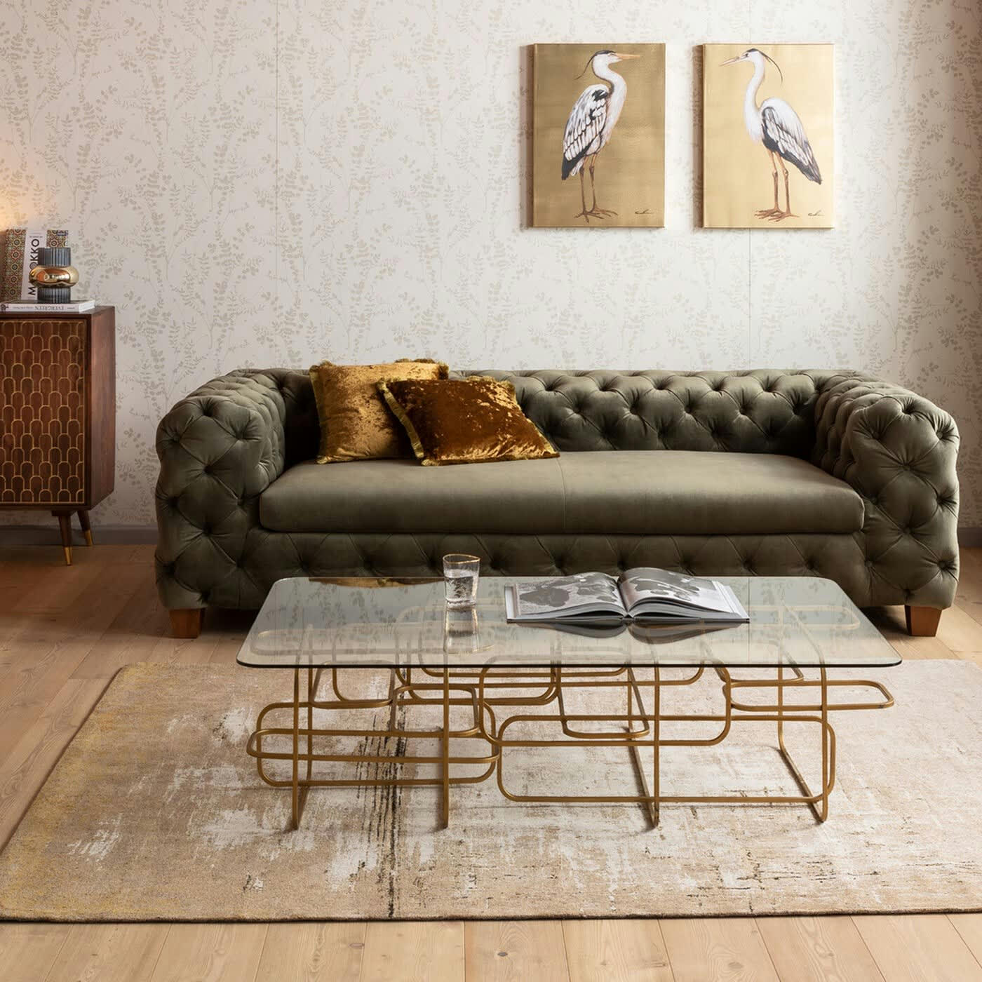 MEANDER - Table basse en verre et acier doré