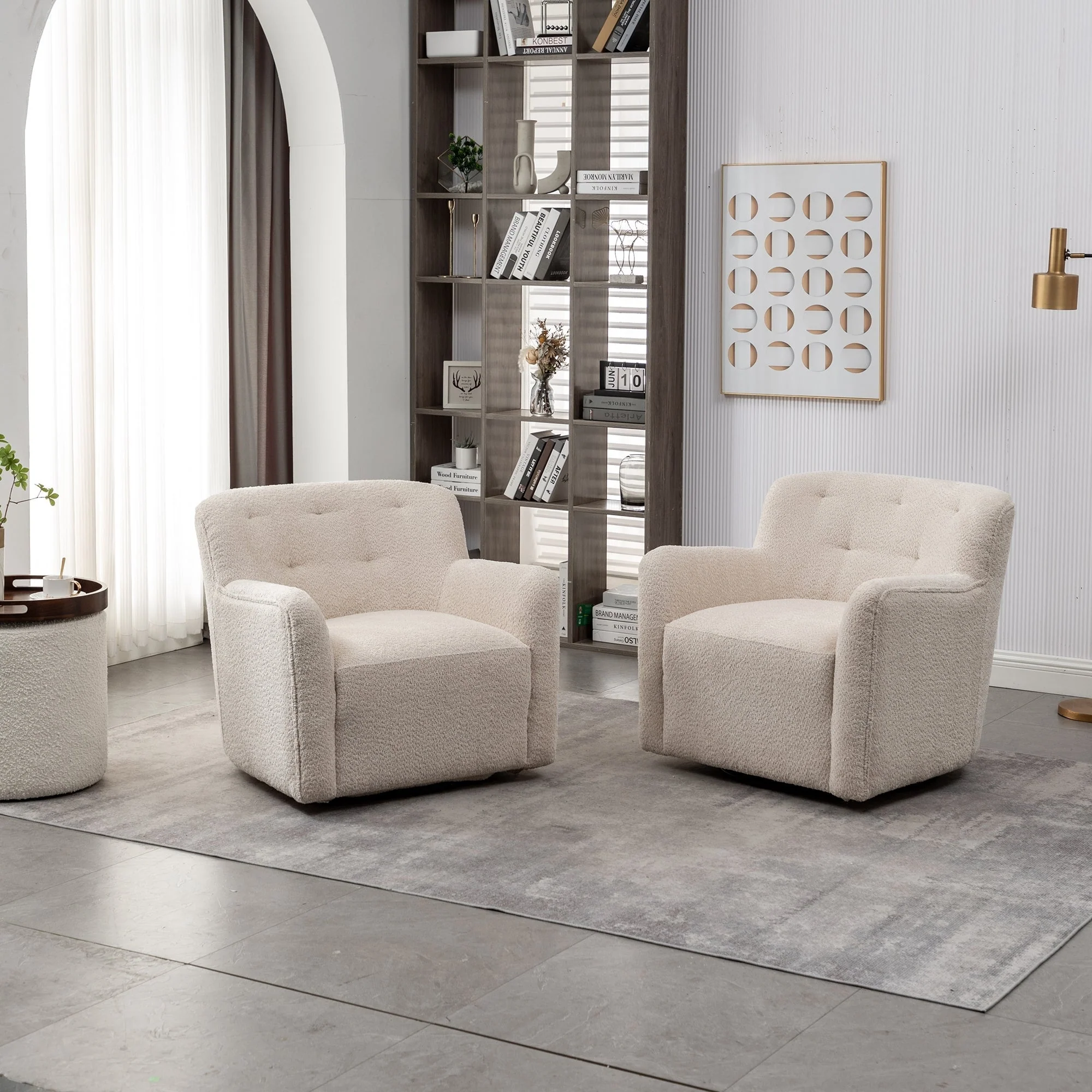 KINWELL 32.5 W Swivel Tufted Back Chenille Barrel Armchair (Set of 2) - 29.5'' H X 32.5'' W X 33.9'' D