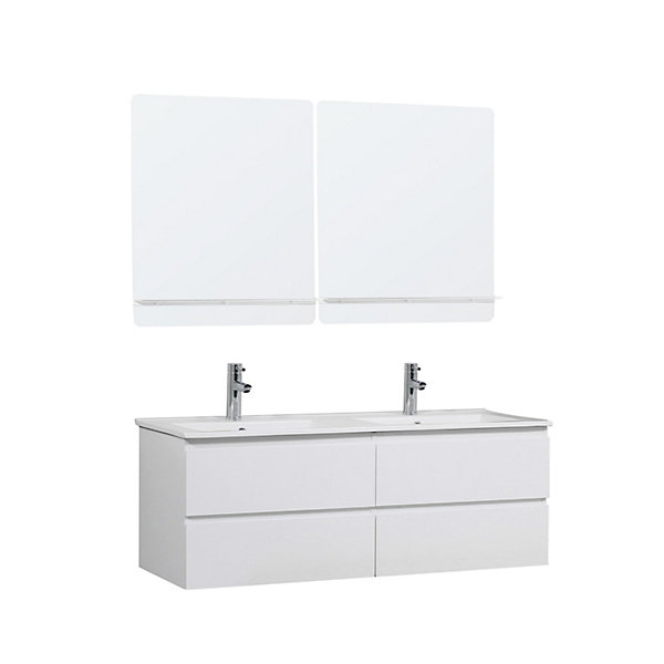 Meuble double vasque 120cm avec plan céramique SORRENTO Blanc   miroir