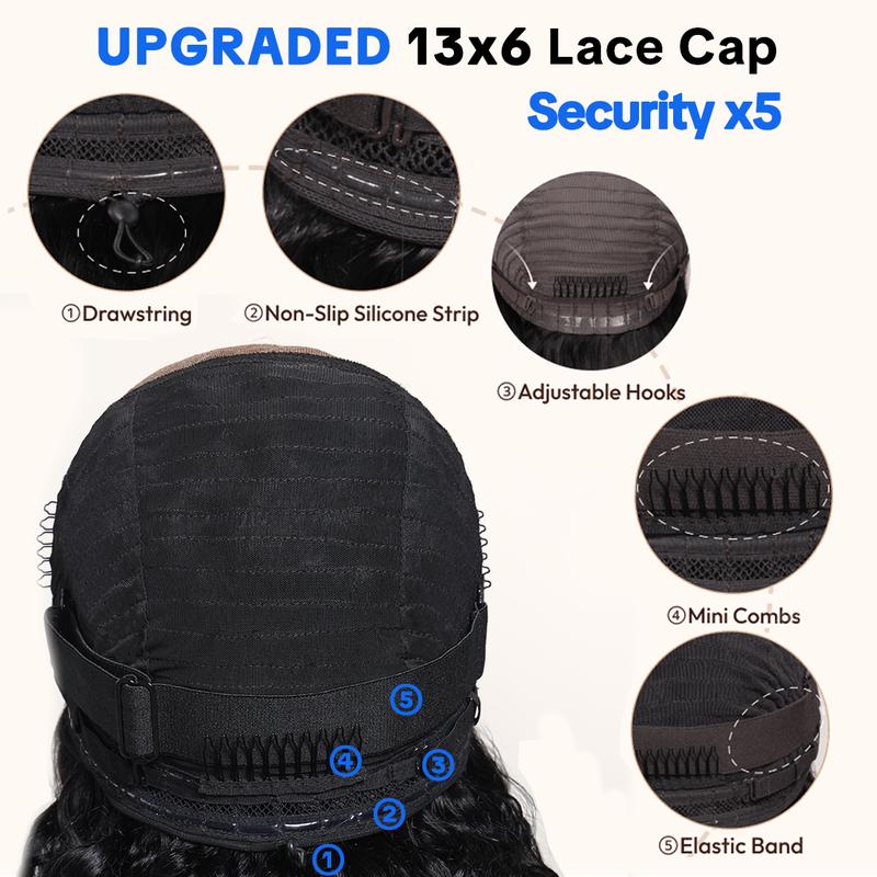 【HOT】Nadula 13x6 Lace Water Wave Human Hair Wig With Drawstring 200% Density Pre Cut Pre Bleached Glueless Wigs Transparent Ready To Wear Skinmelt HD Lace Frontal