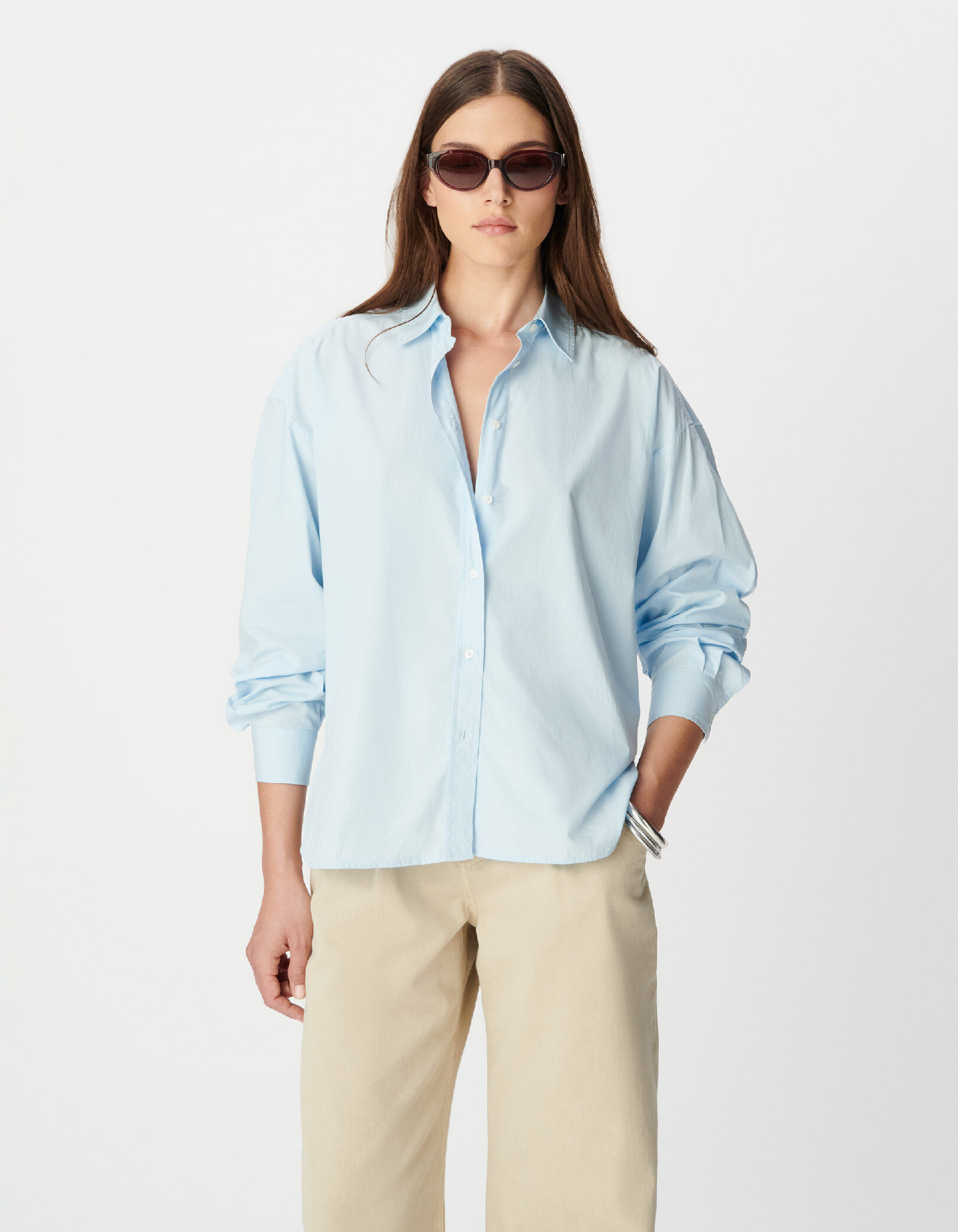 Chemise manches longues bleu ciel Femme
