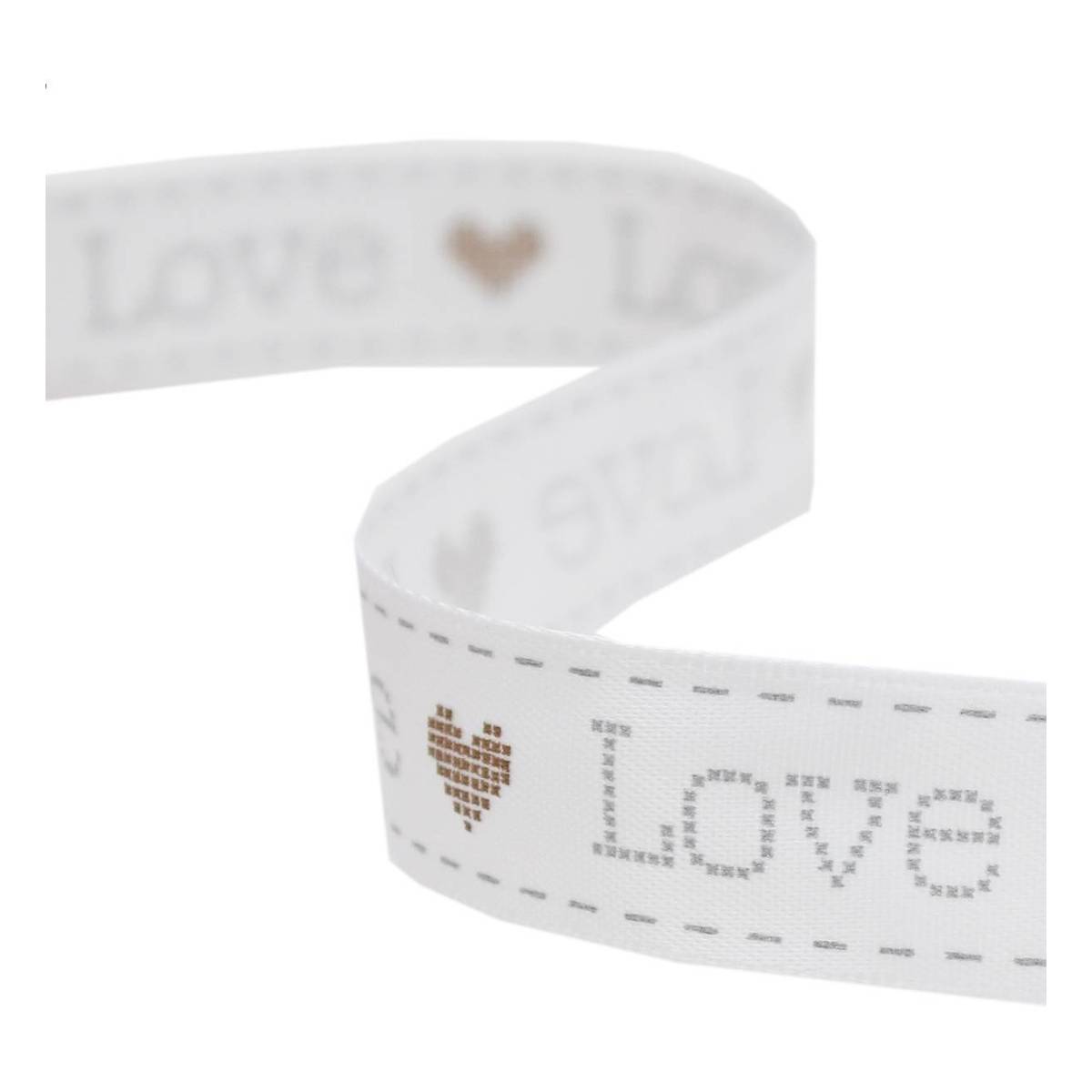 Grey and Gold Love Satin Ribbon 16mm x 4m
