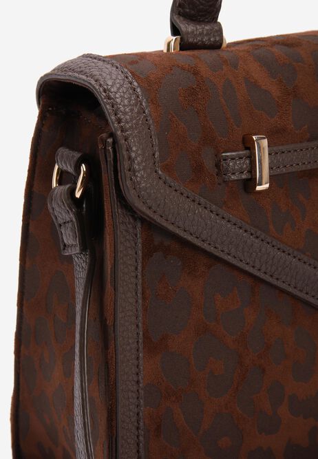 Womens Brown Animal Print Top Handle Bag