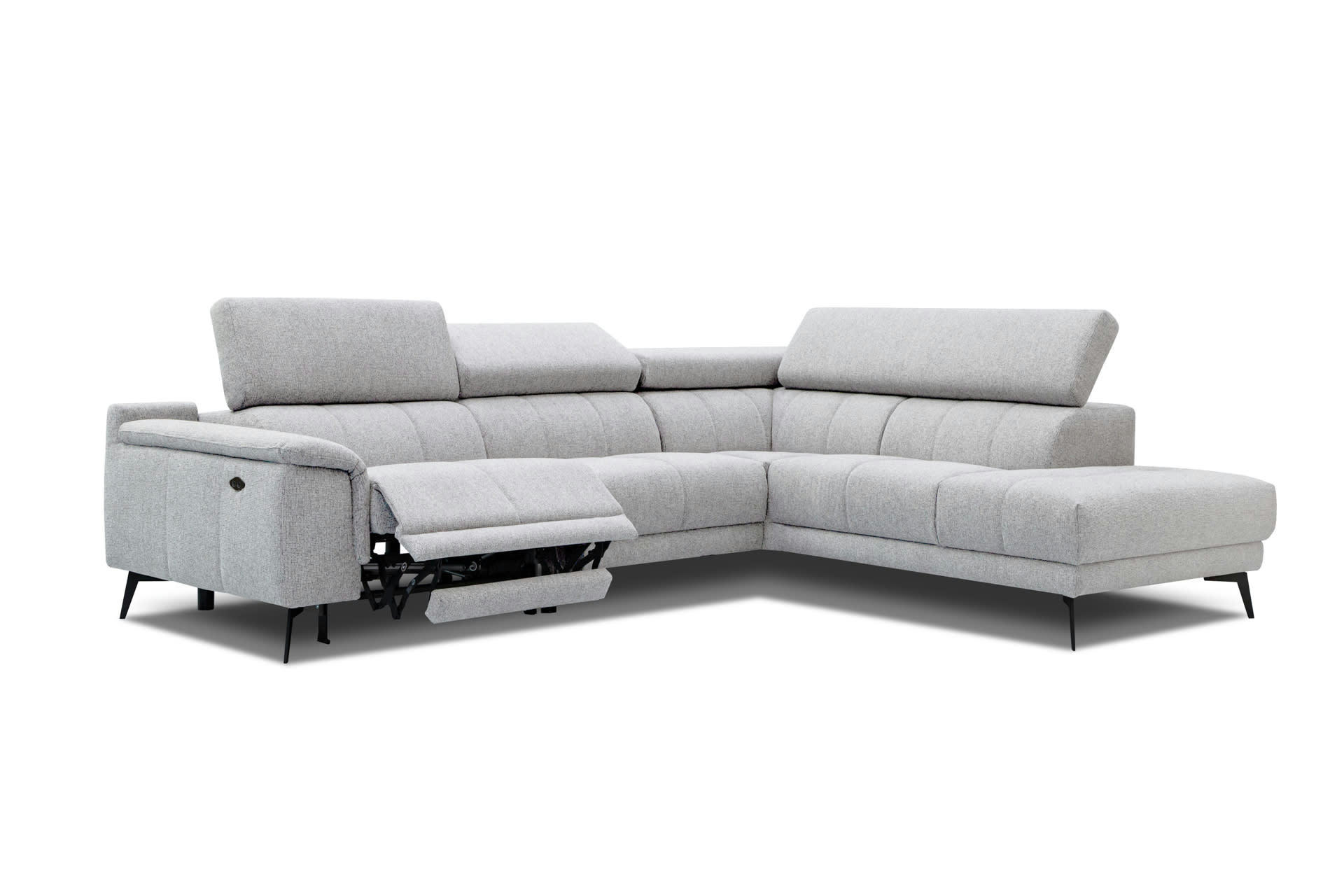 FIERO - Canapé d'angle droit 5 places relax électrique tissu beige clair