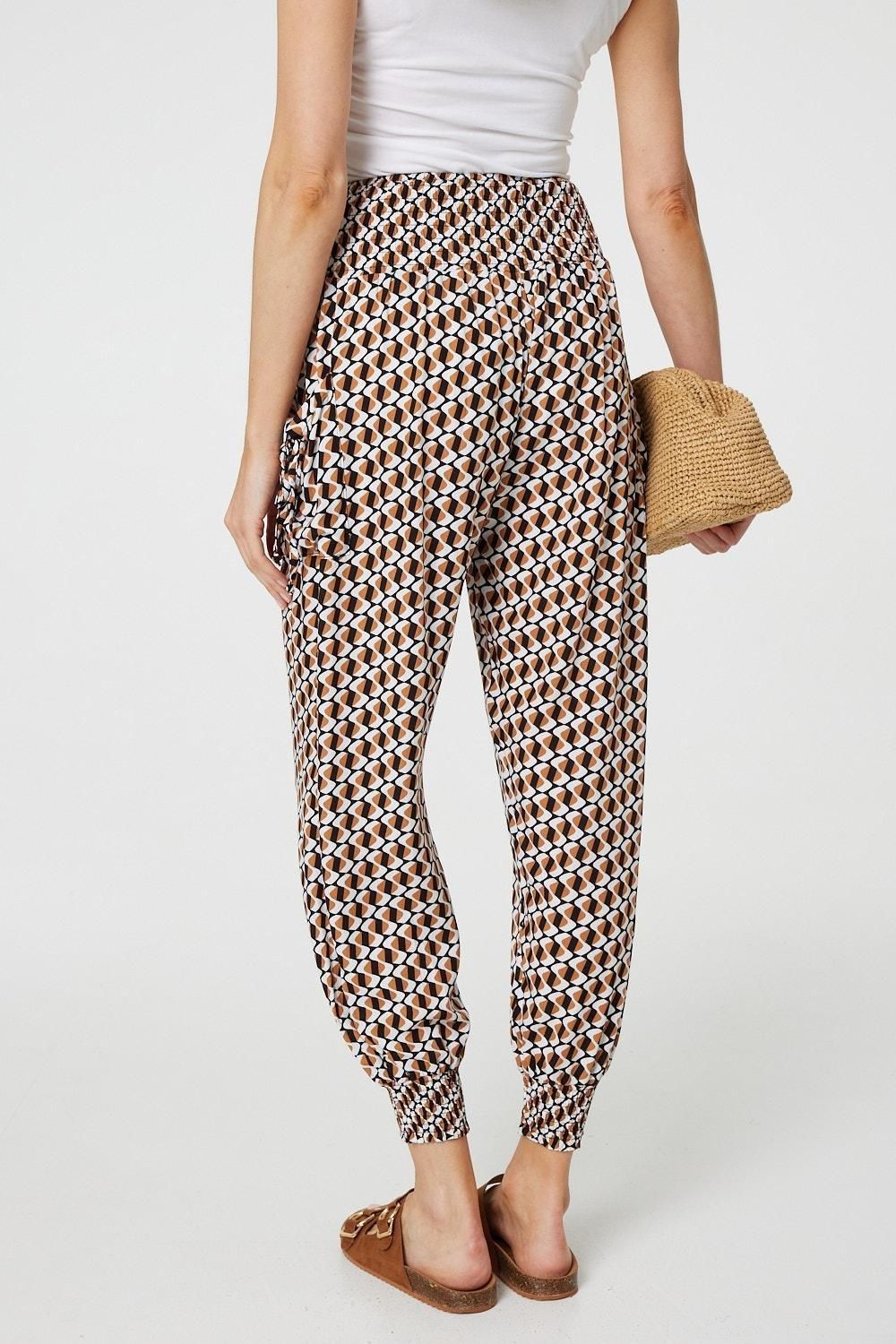 Izabel London Geo Print High Waist Tassel Harem Pants