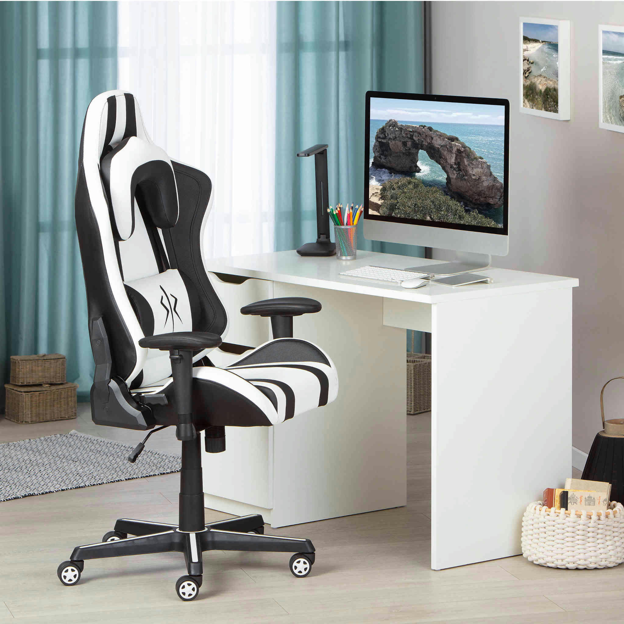 - Fauteuil de bureau réglable blanc et noir