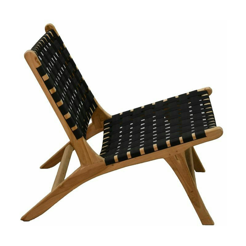 - Fauteuil design en teck et nylon tressé noir