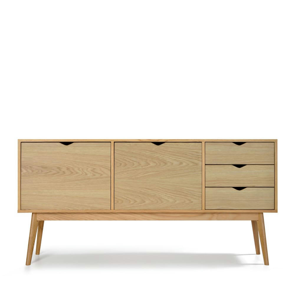 STRÖM - Buffet design 2 portes 3 tiroirs chêne porte chêne