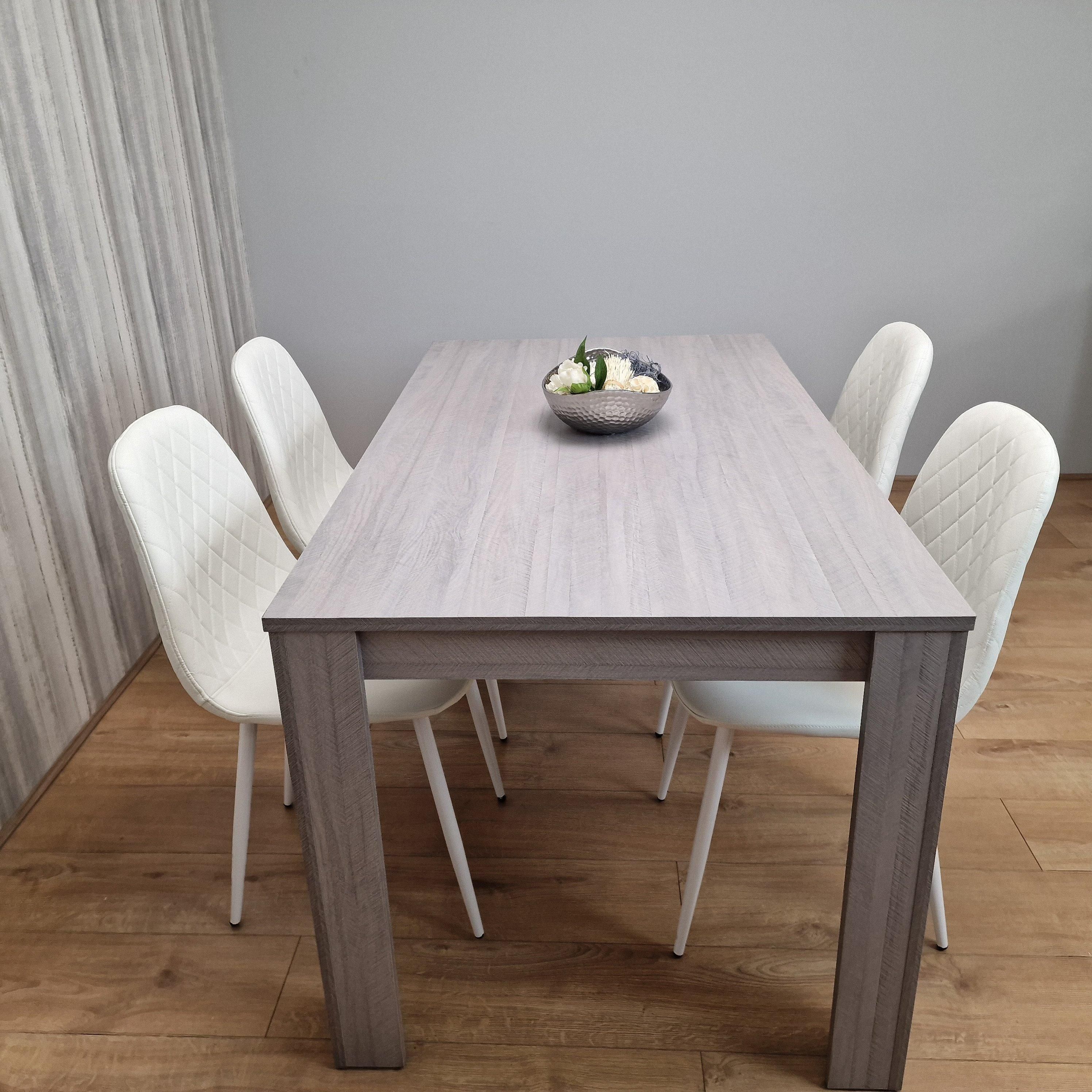 KOSY KOALA Grey Table With 4 White Padded Chairs Kitching Dining Set Dining Room Dining Set for 4