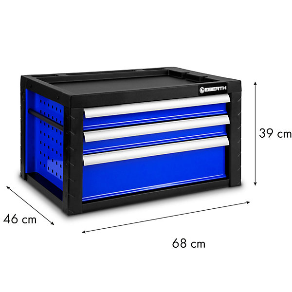 EBERTH Caisse à outils pleine, 114 pièces, armoire à outils métallique avec 3 tiroirs, verrouillable, revêtement par poudre bleue