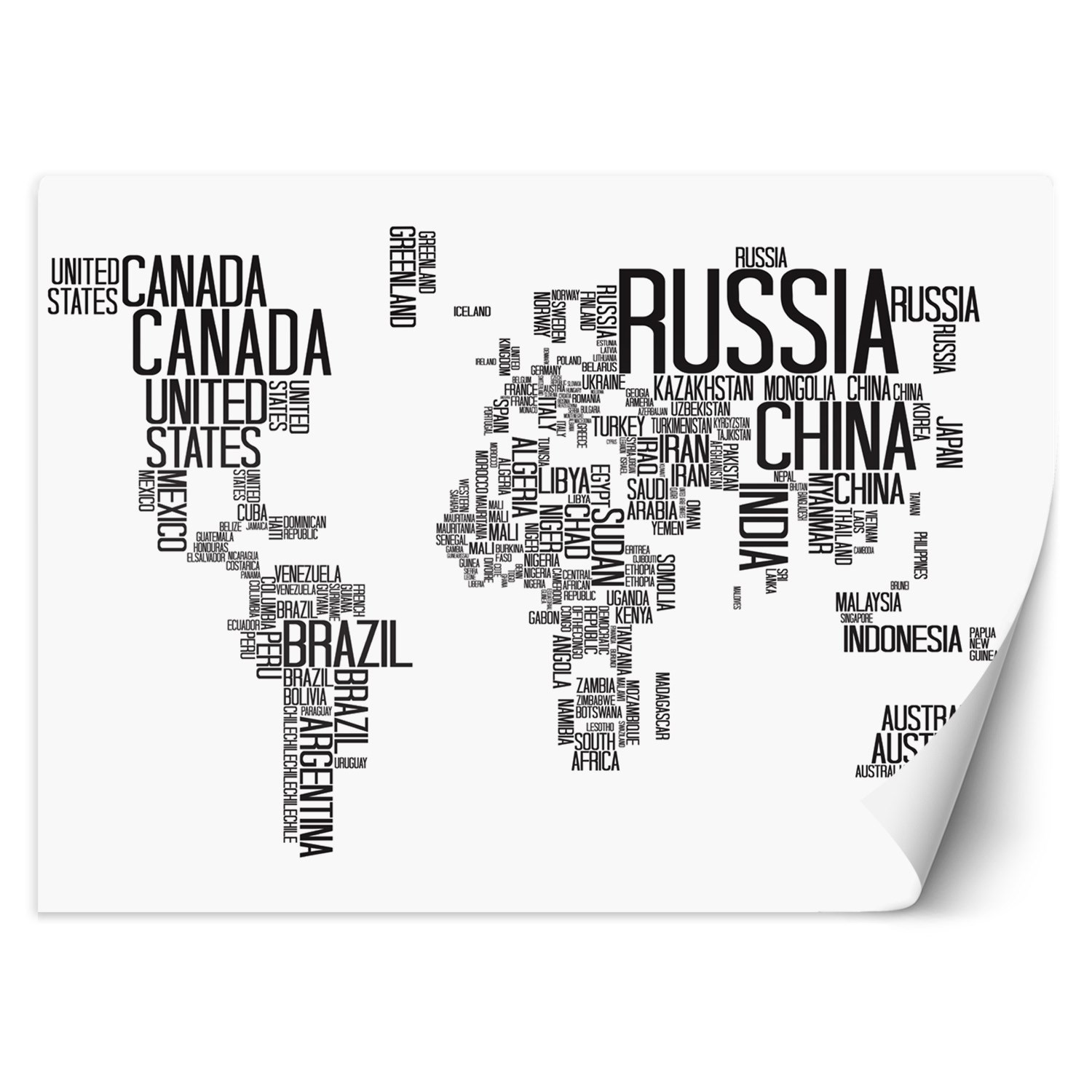Feeby Fototapeta, Mapa świata czarno białe napisy styl skandynawski 150x105