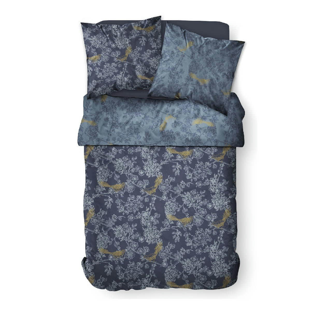 SUNSHINE - Parure de lit 2 personnes imprimé floral en Coton Bleu 220x240 cm