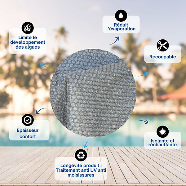 Couverture Solaire Piscine Gris Silver - Ronde - Diamètre 305 Cm - 215 Microns - Recoupable