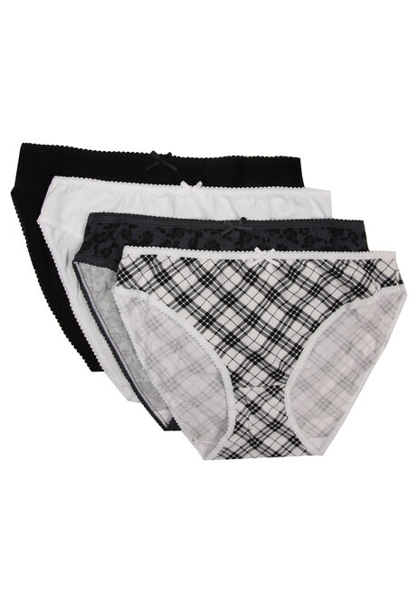 Womens 4pk Black Check High Cut Briefs