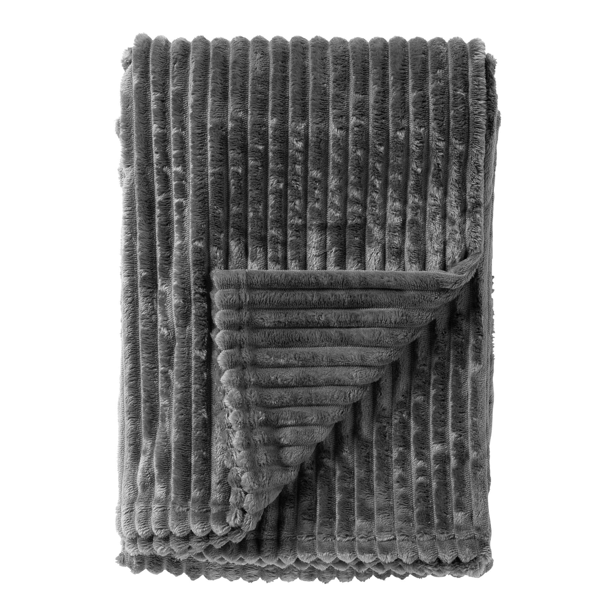 MARTHY - plaid 140x180 cm - zacht ribfluweel - corduroy - Charcoal Gray - antraciet