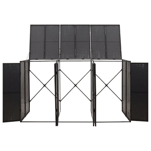 NNEVL Triple Wheelie Bin Shed Black 207x80x117 cm Poly Rattan