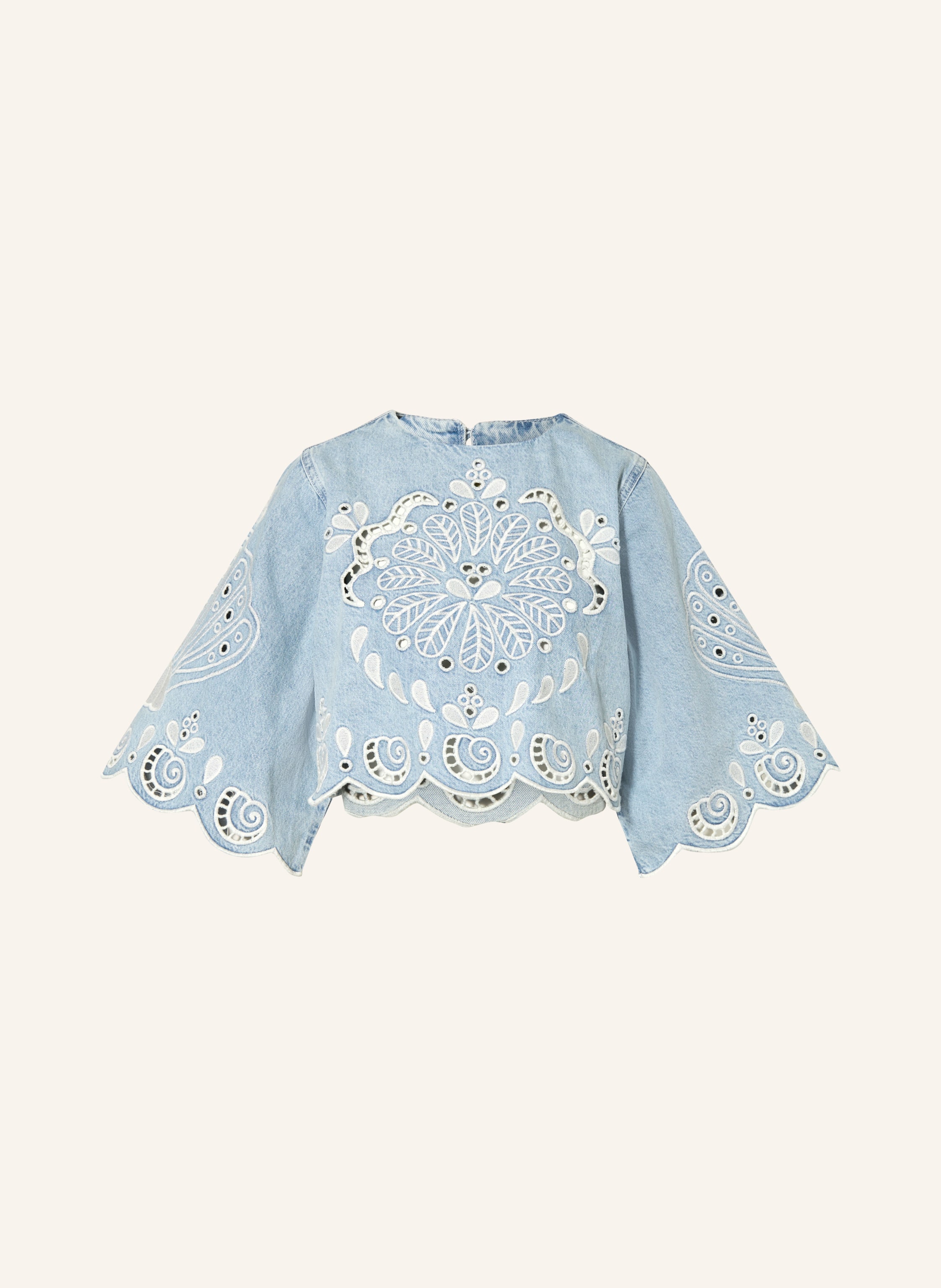 FARM RIO Cropped-Jeansbluse mit Lochspitze und 3/4-Arm