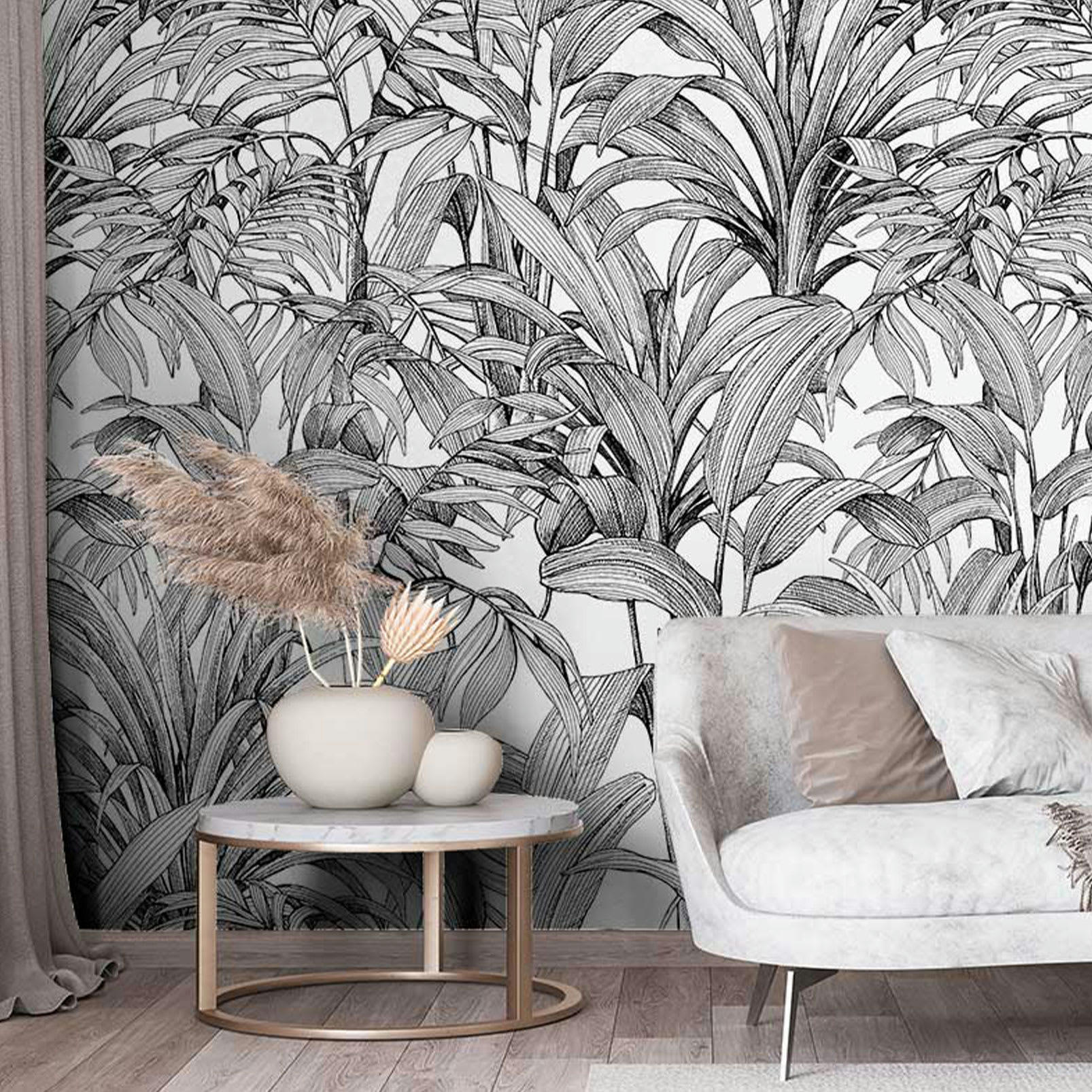 - Papier peint jungle bananier noir et blanc 159x280 cmcm