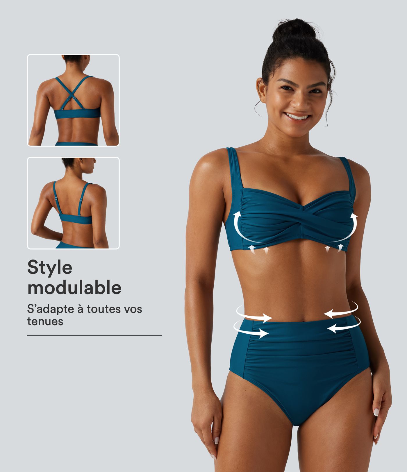 Ensemble bikini push-up gainant avec bretelles ajustables, design torsadé, fronces et brassière intégrée