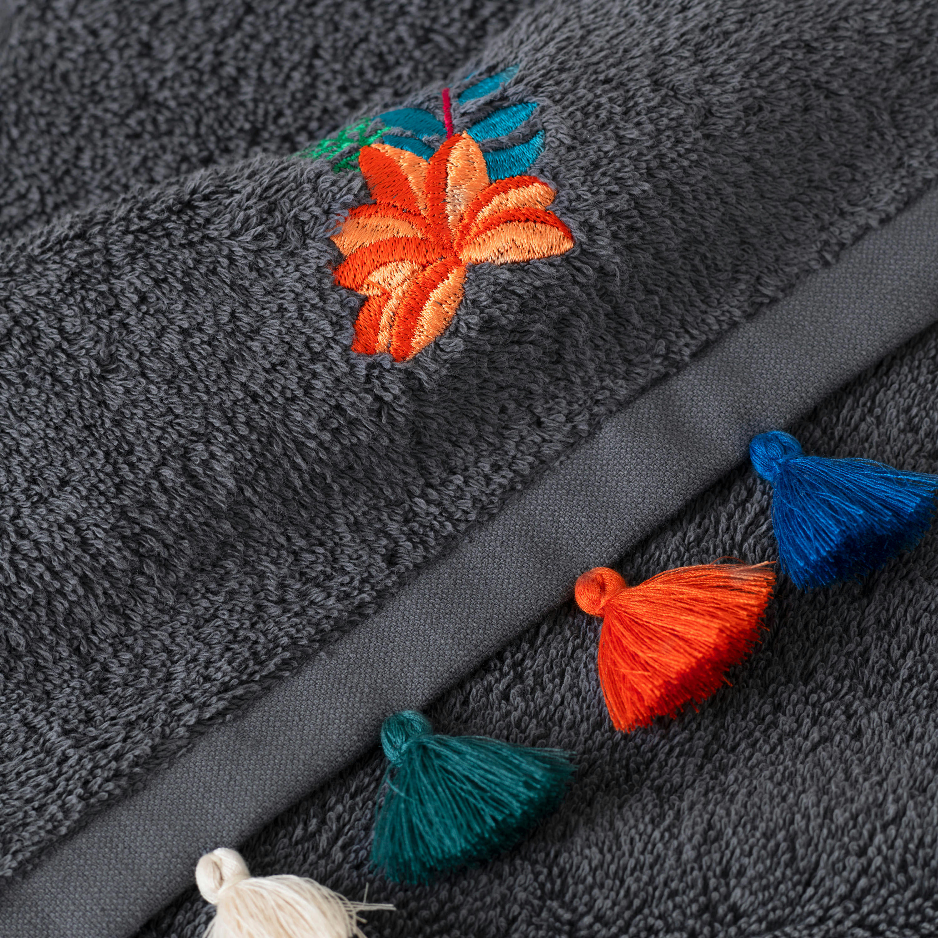 BALATA - Serviette invité bouclette de coton bouclette brodé gris 30 x 50 cm