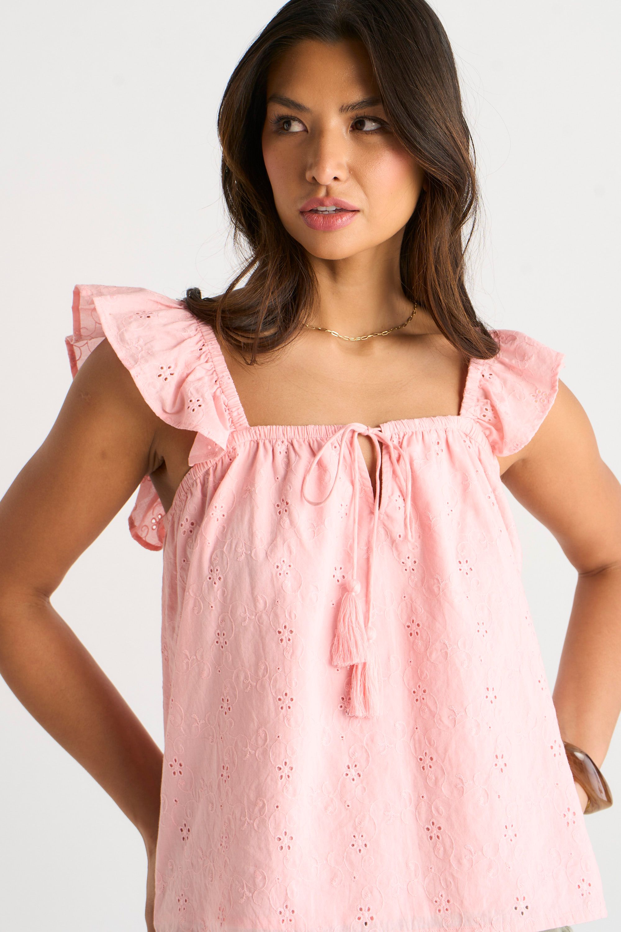 Gini London Pink Ruffle Cami Broidery Anglaise Top