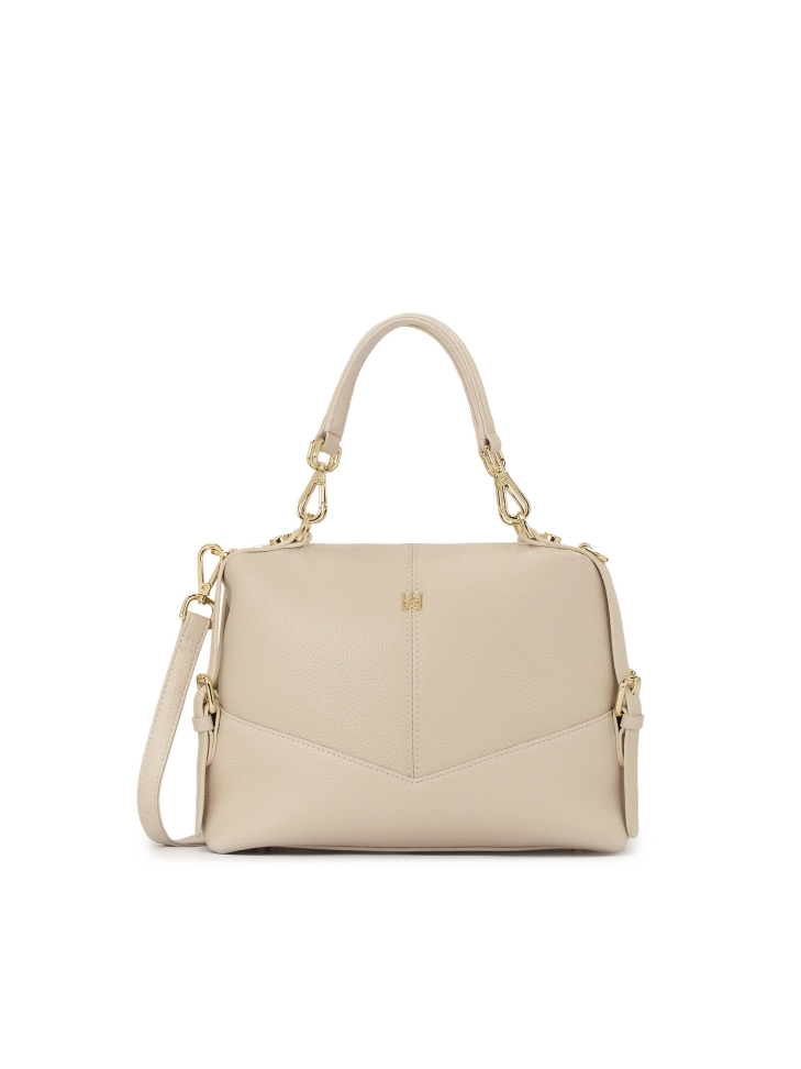 Bright leather handbag with detachable handles