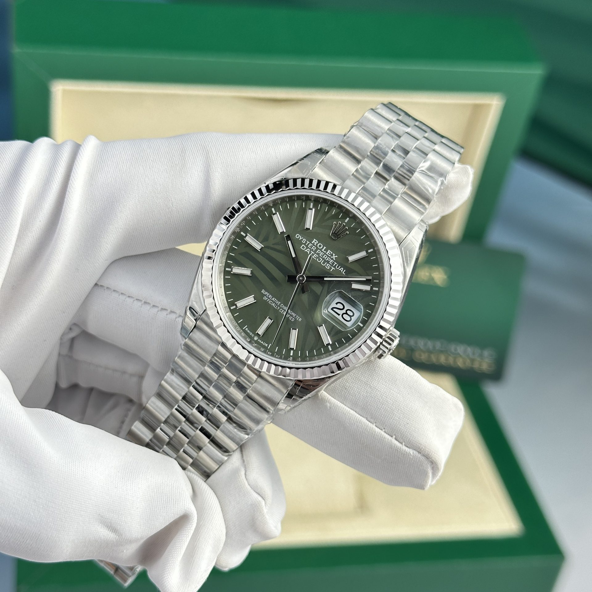 Rolex Datejust 126234 904L Steel Green Palm Dial 36mm Jub Super Clone